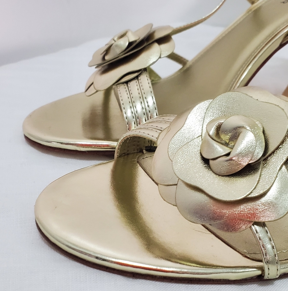 Marc Fisher Gold Floral Heeled Sandals - Picture 2 of 9